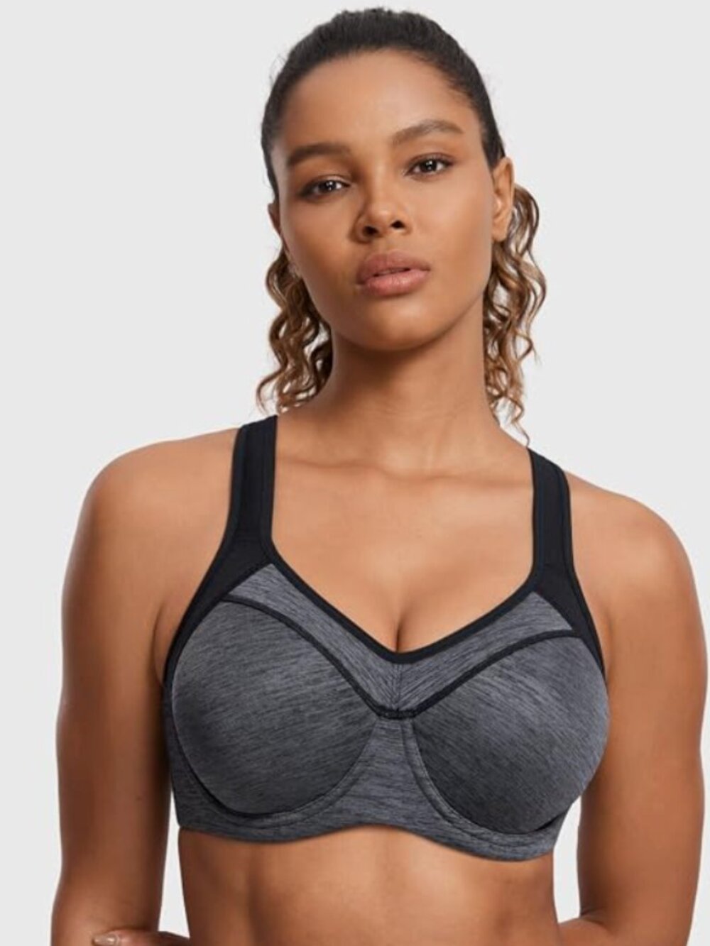 NWT Syrokan A233 Women's Ladder Adjustable Straps Sports Bra Gray/Black 34G